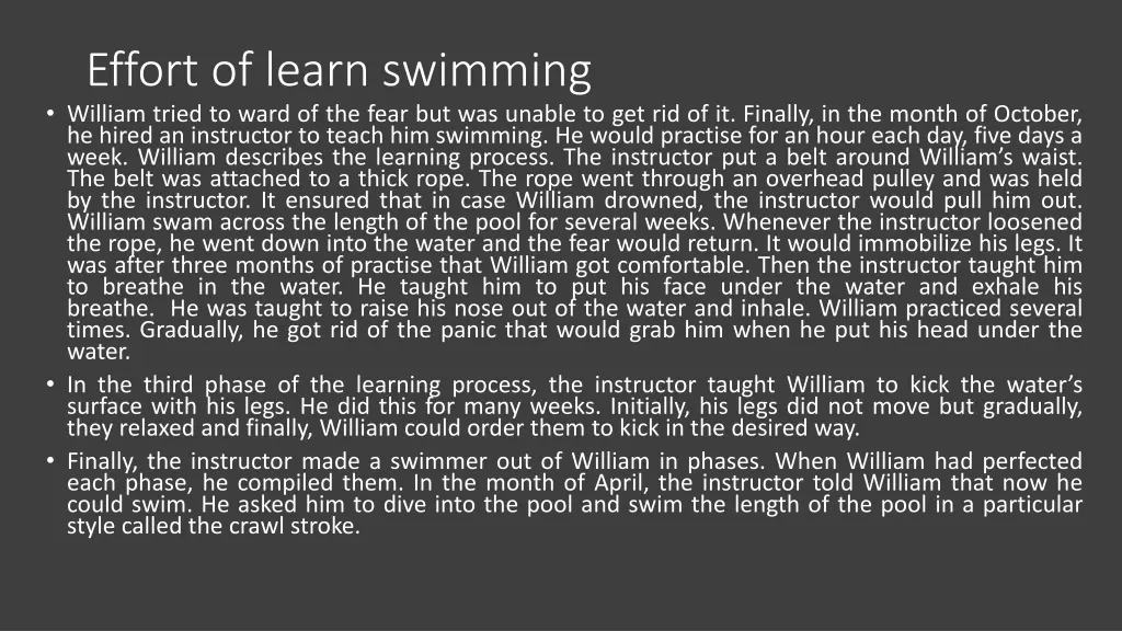 effort of learn swimming william tried to ward