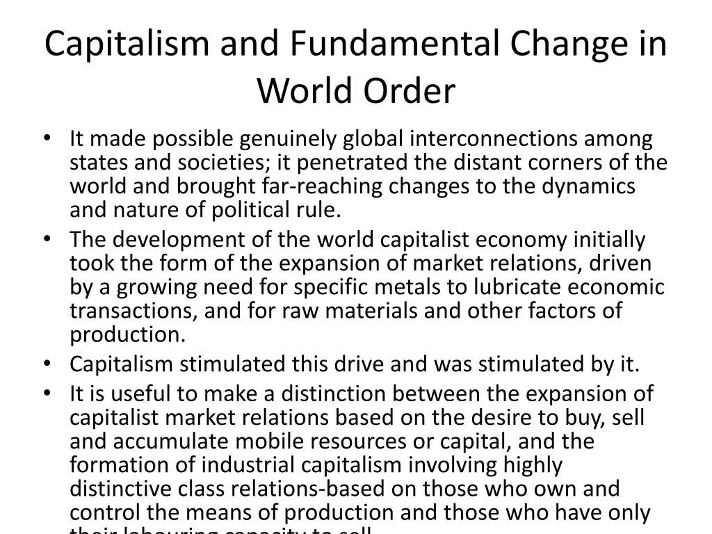 capitalism and fundamental change in world order