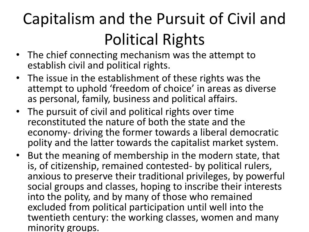 capitalism and the pursuit of civil and political