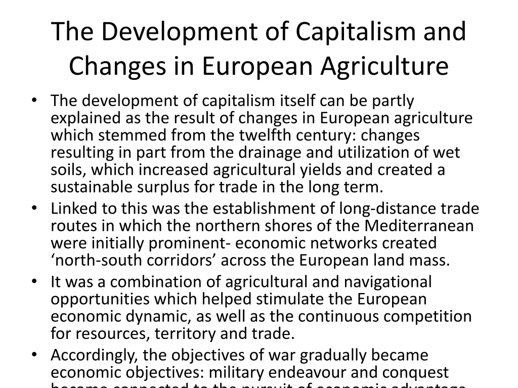 the development of capitalism and changes