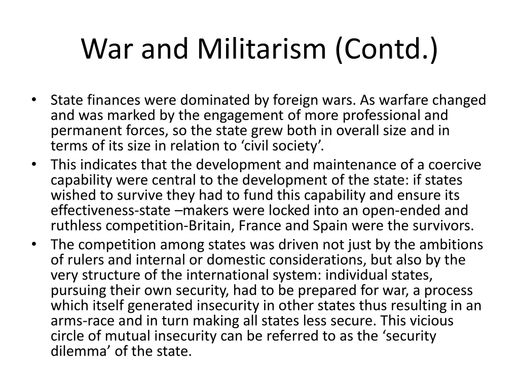 war and militarism contd