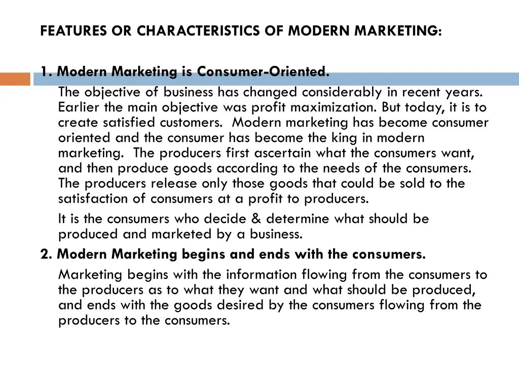 features or characteristics of modern marketing