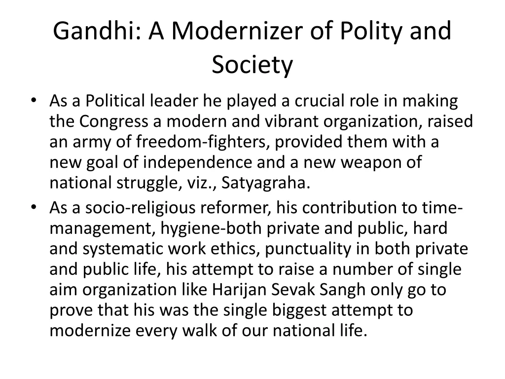 gandhi a modernizer of polity and society