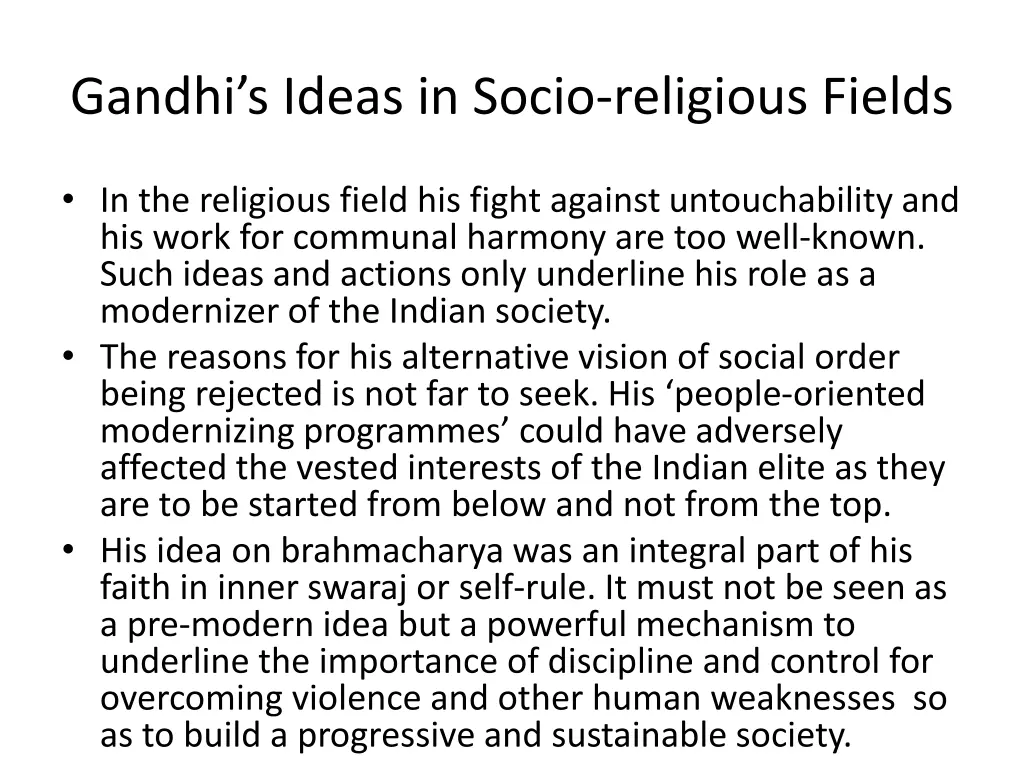 gandhi s ideas in socio religious fields