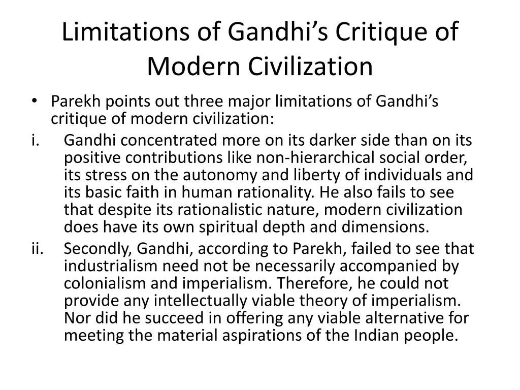 limitations of gandhi s critique of modern