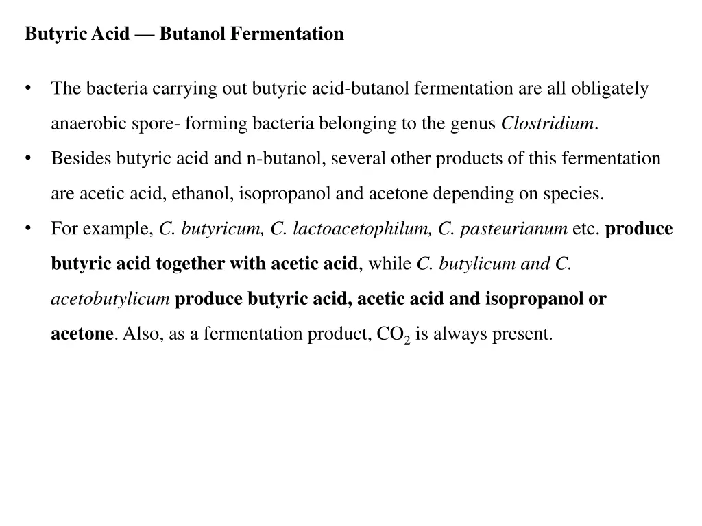 butyric acid butanol fermentation