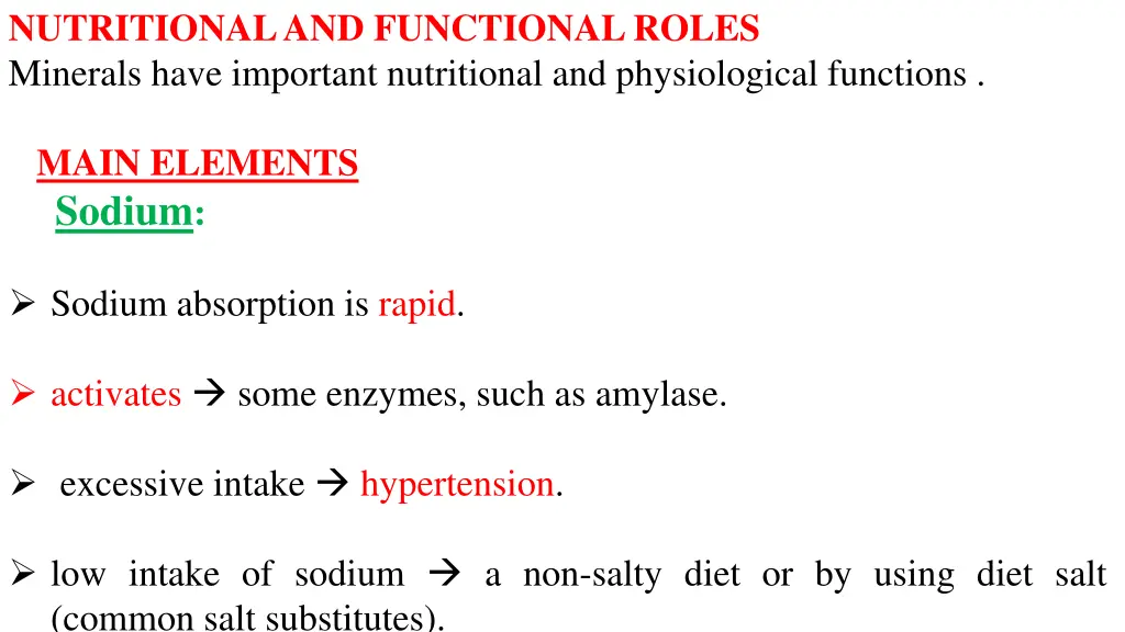 nutritional and functional roles minerals have