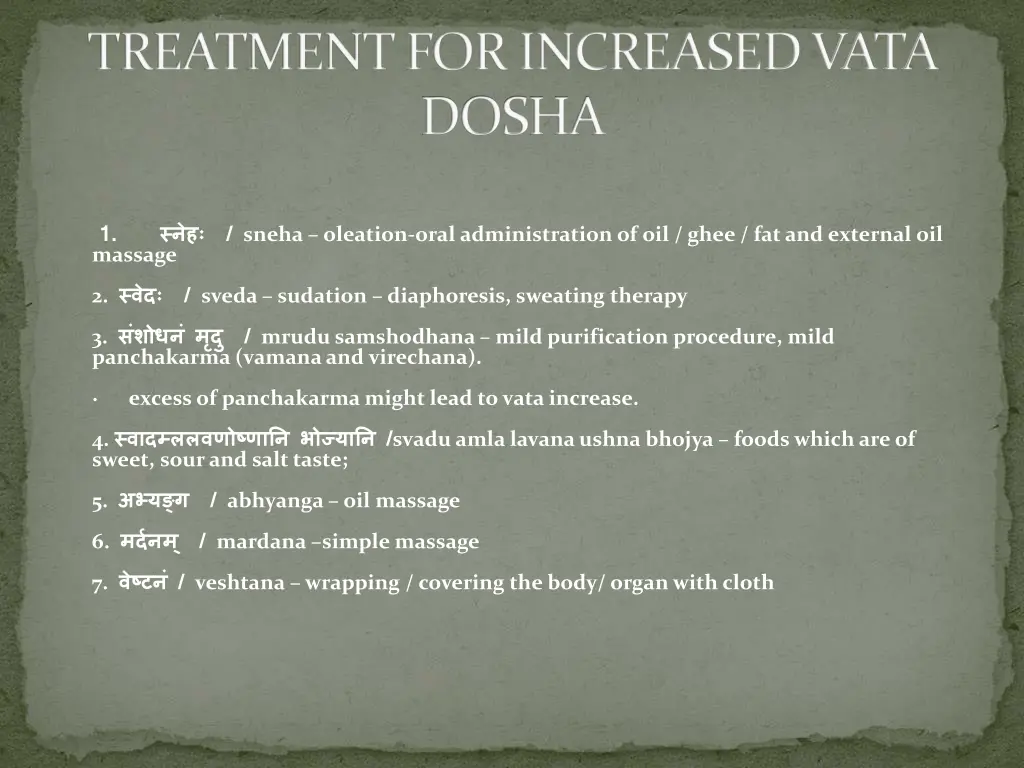 treatment for increased vata dosha 1