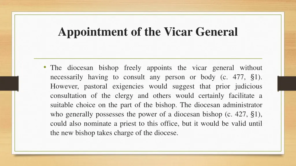 appointment of the vicar general 1