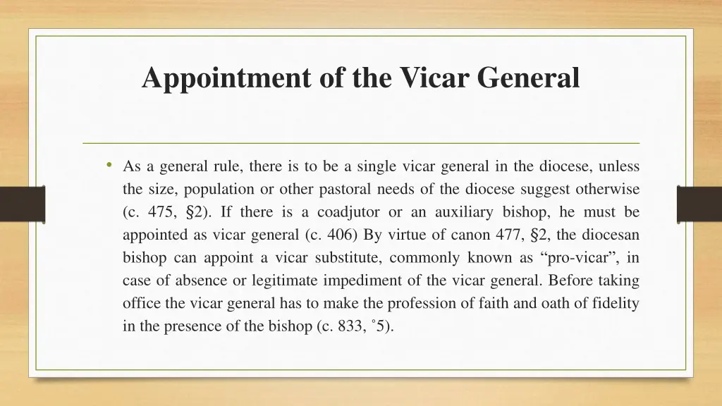 appointment of the vicar general 2