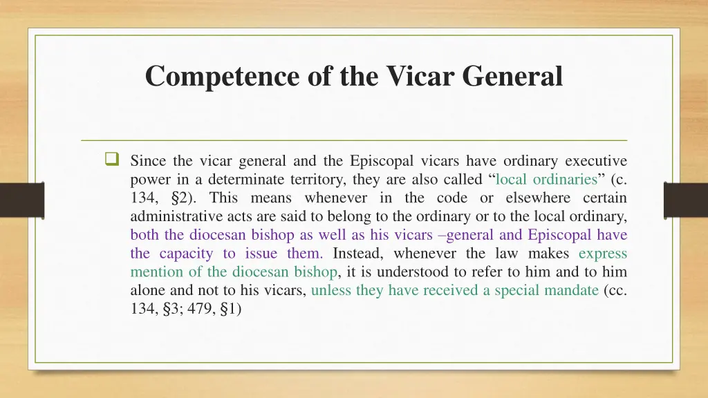 competence of the vicar general 1