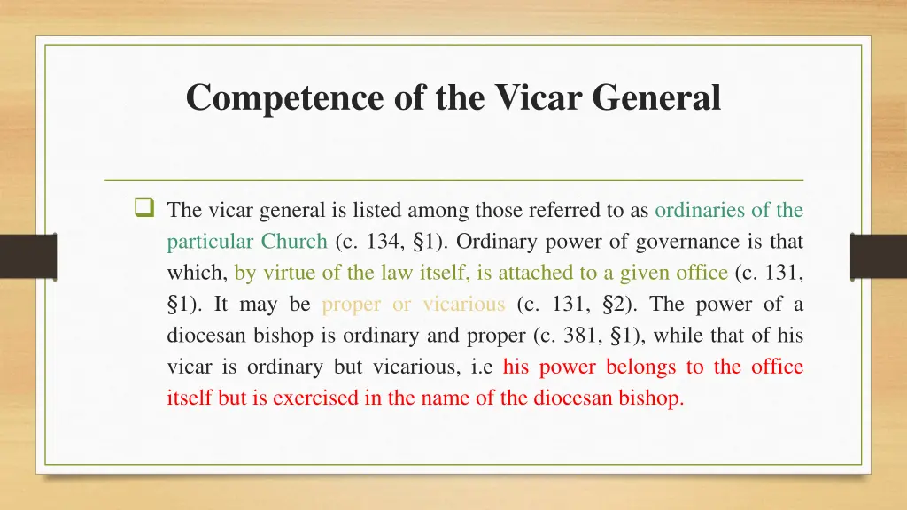 competence of the vicar general