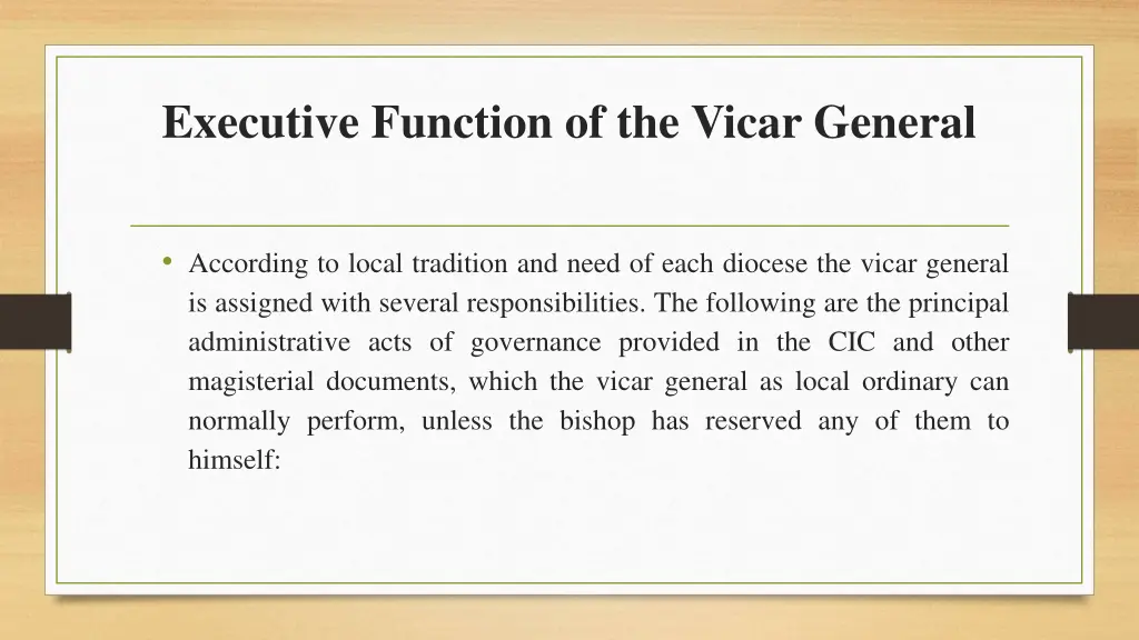 executive function of the vicar general 2