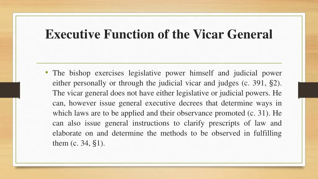 executive function of the vicar general