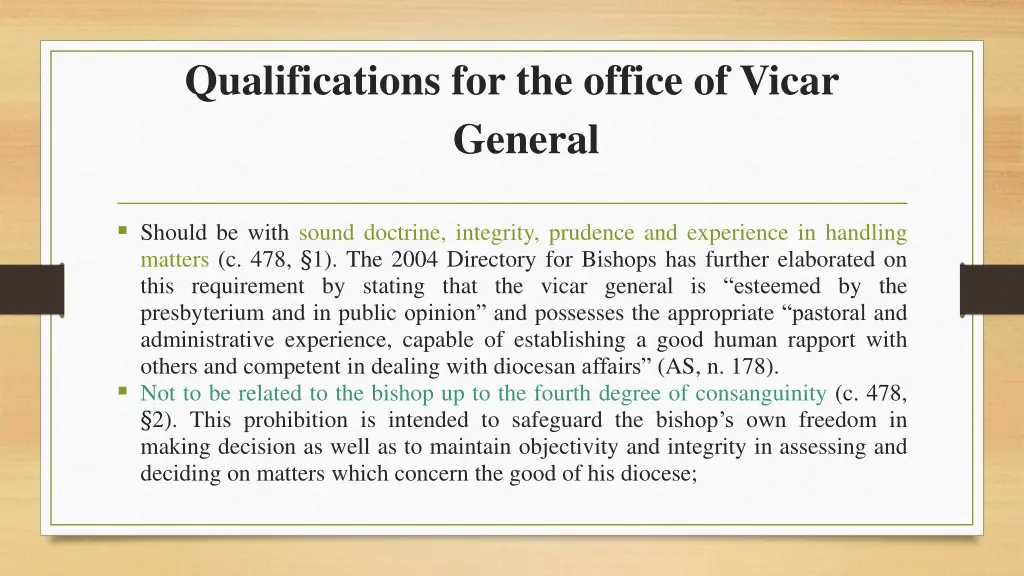 qualifications for the office of vicar general 3