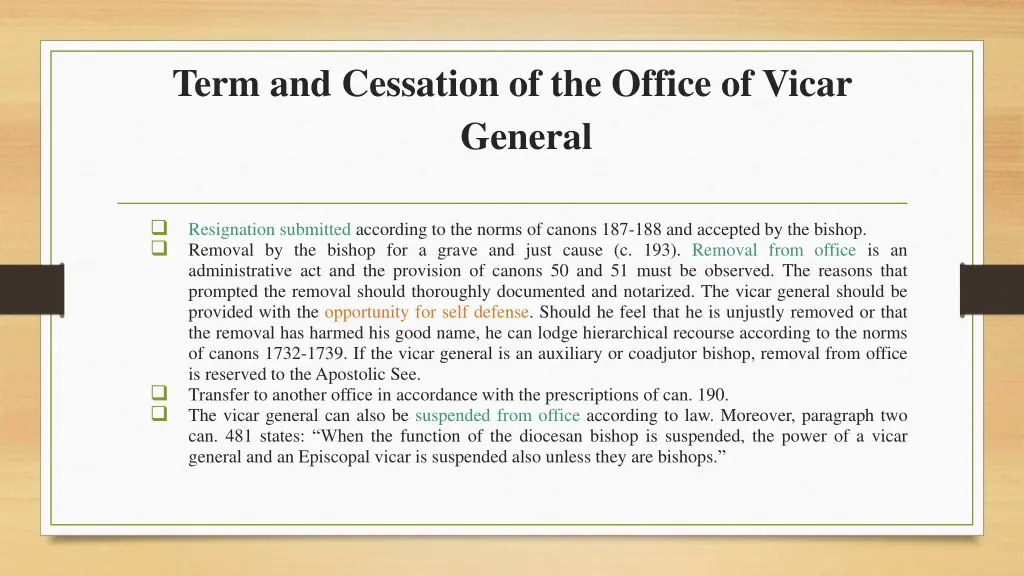 term and cessation of the office of vicar general 1