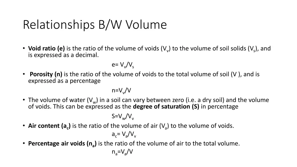 relationships b w volume