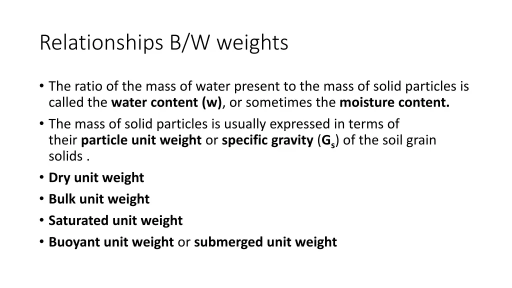 relationships b w weights