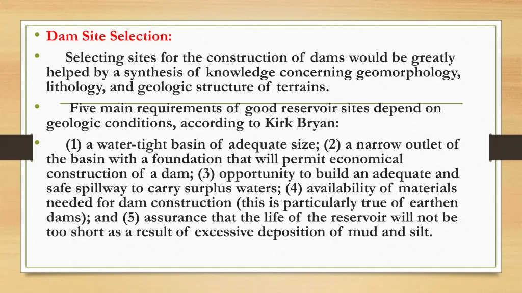 dam site selection selecting sites