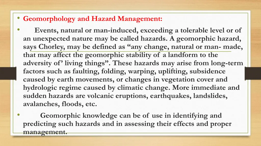 geomorphology and hazard management events