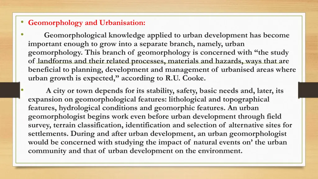 geomorphology and urbanisation geomorphological