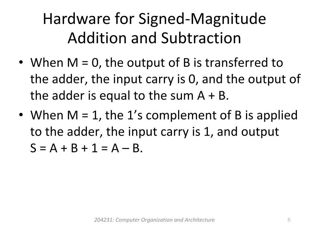 hardware for signed magnitude addition 2