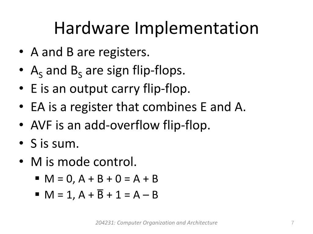 hardware implementation a and b are registers