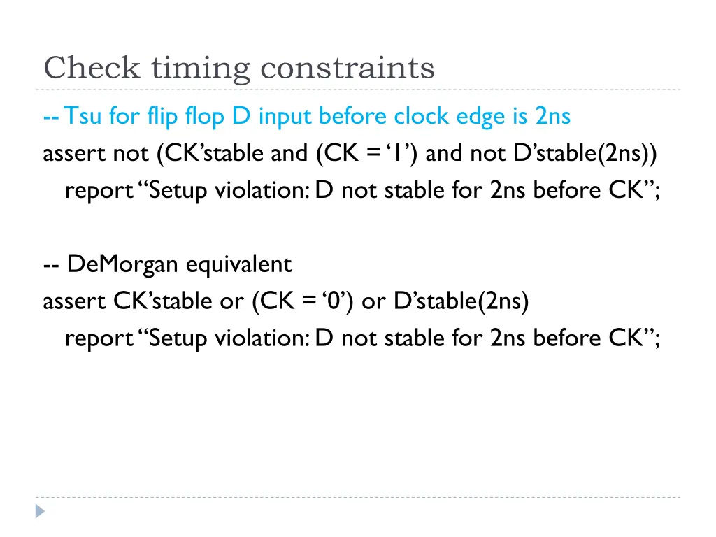 check timing constraints