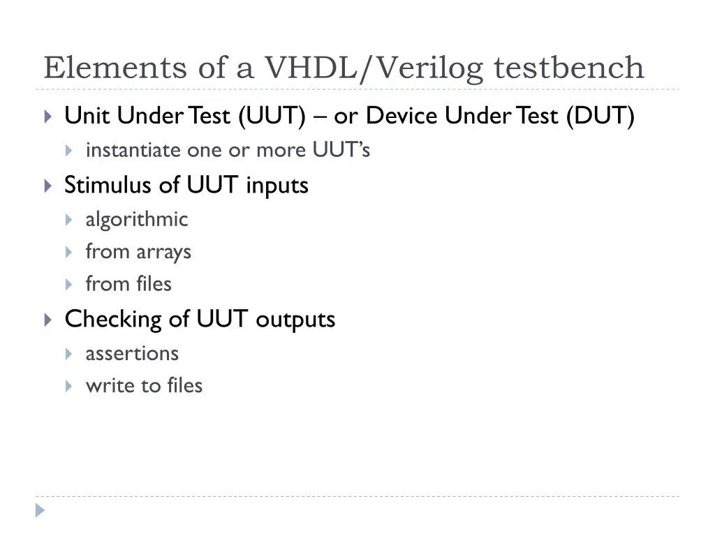 elements of a vhdl verilog testbench