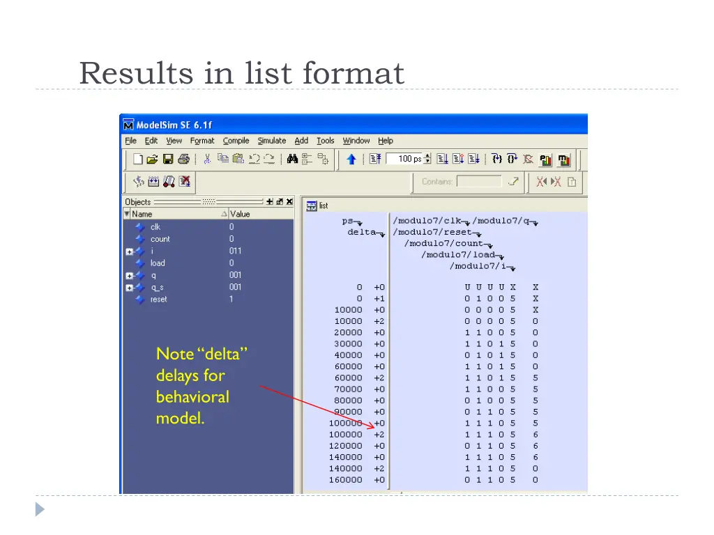 results in list format