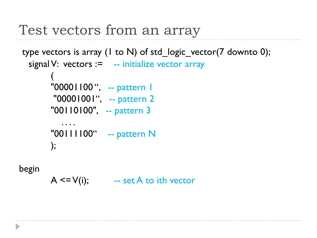 test vectors from an array