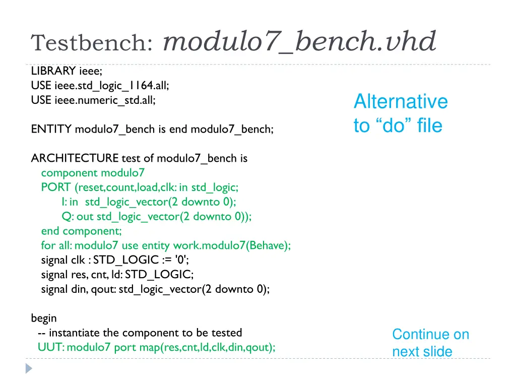 testbench modulo7 bench vhd