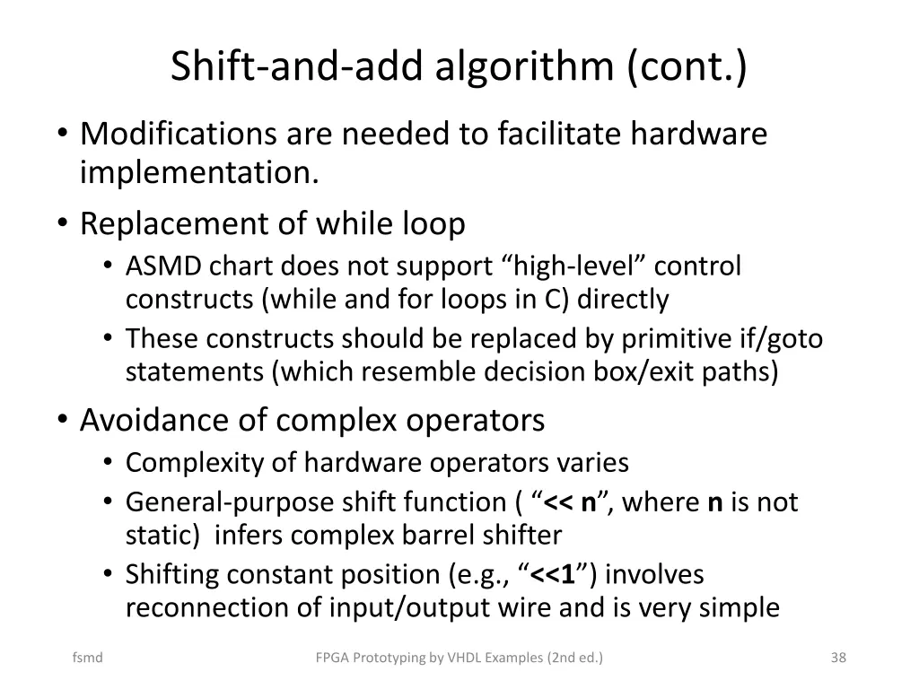 shift and add algorithm cont 2