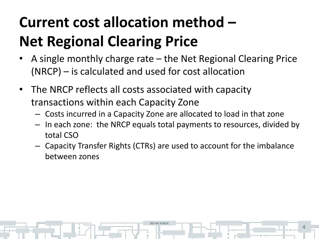 current cost allocation method net regional