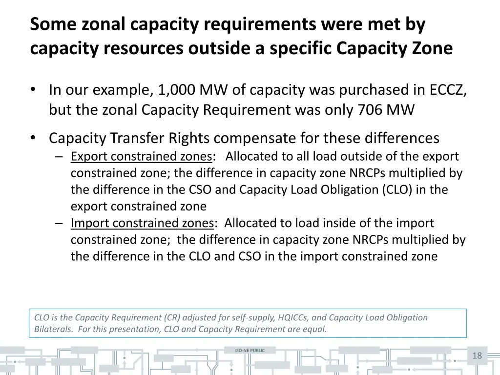 some zonal capacity requirements were