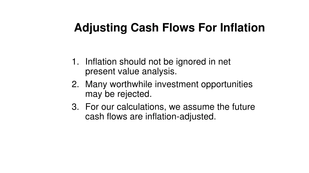 adjusting cash flows for inflation