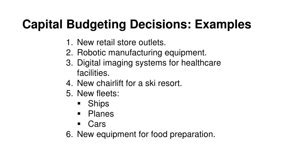 capital budgeting decisions examples