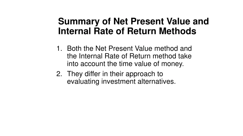 summary of net present value and internal rate