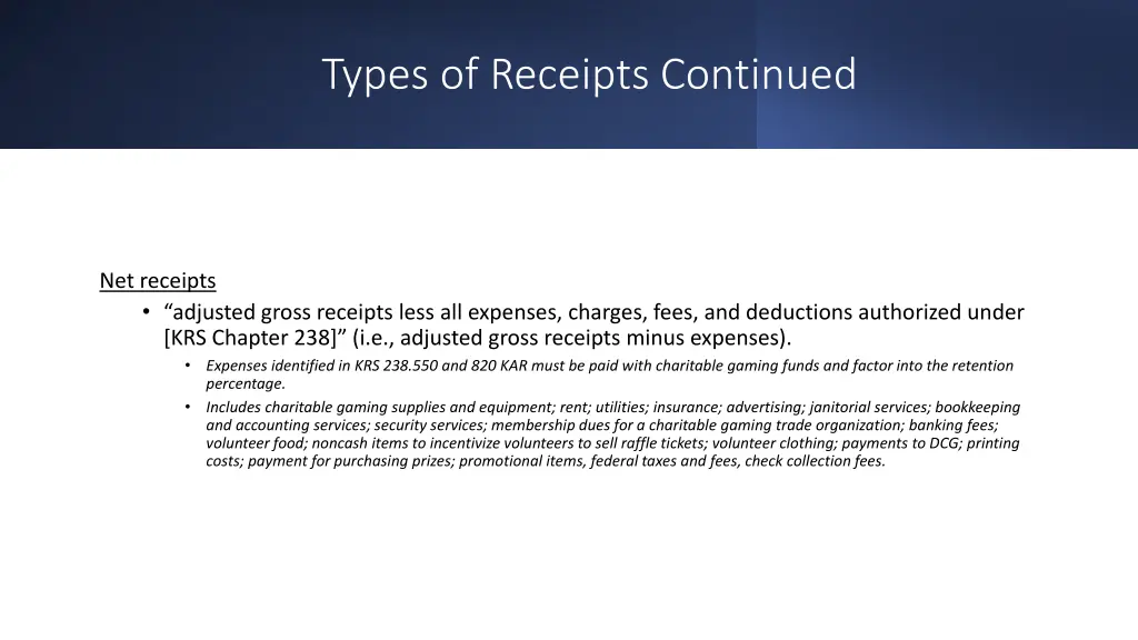 types of receipts continued