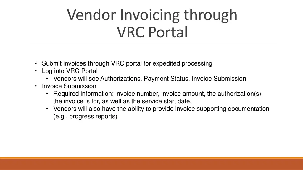 vendor invoicing through vrc portal