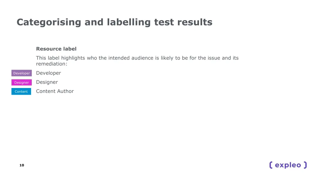 categorising and labelling test results