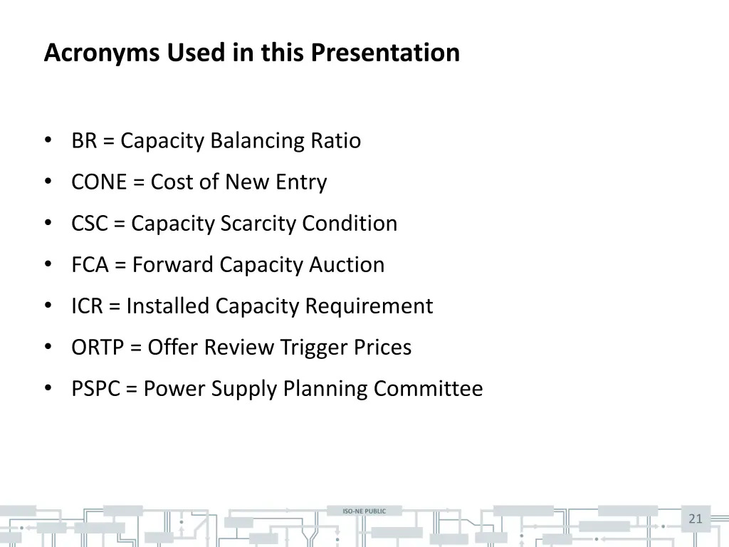 acronyms used in this presentation