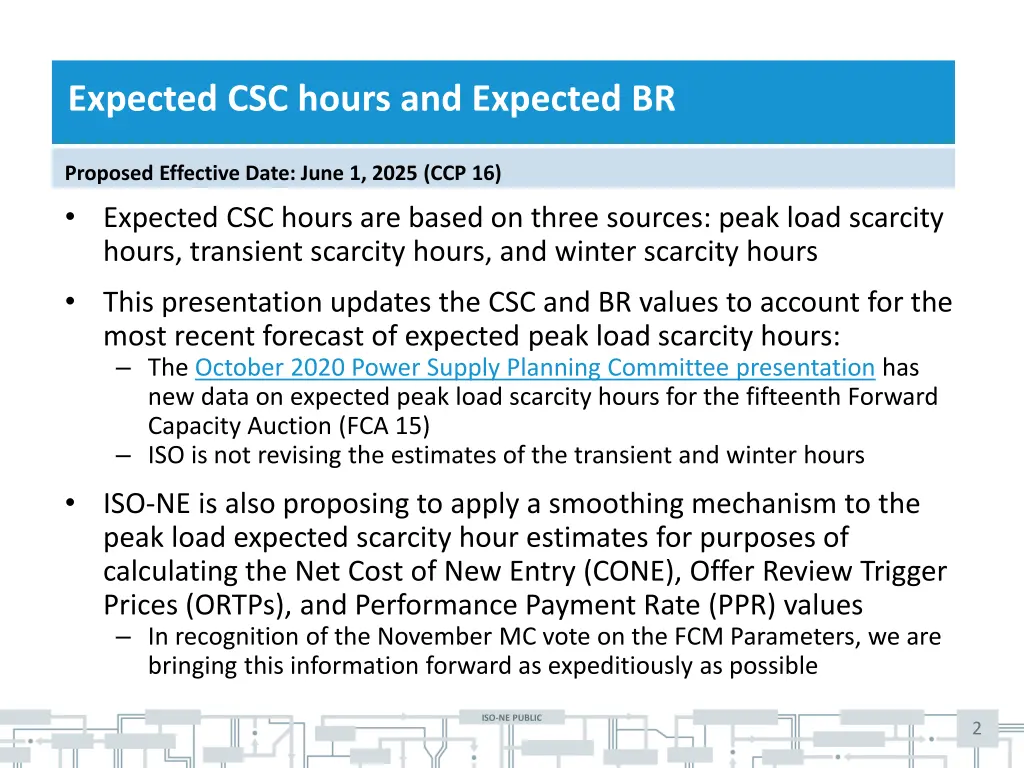 expected csc hours and expected br