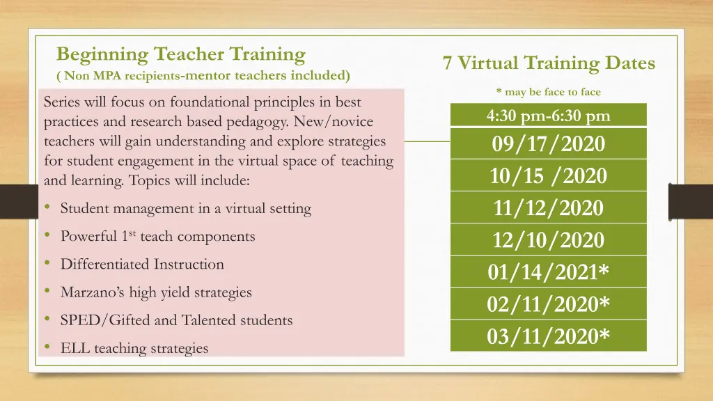 beginning teacher training non mpa recipients