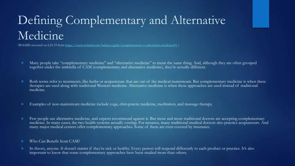 defining complementary and alternative medicine