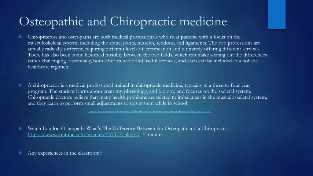 osteopathic and chiropractic medicine