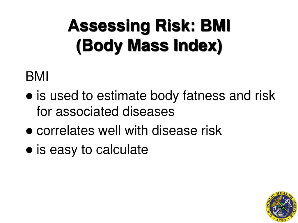 assessing risk bmi body mass index