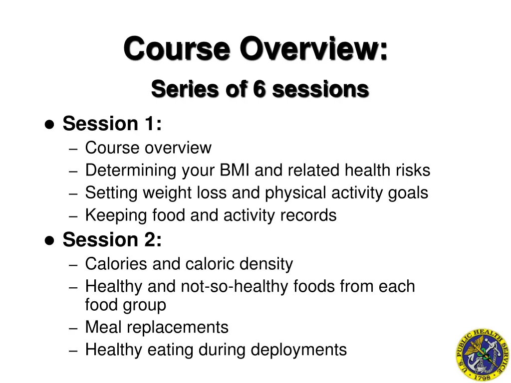 course overview series of 6 sessions