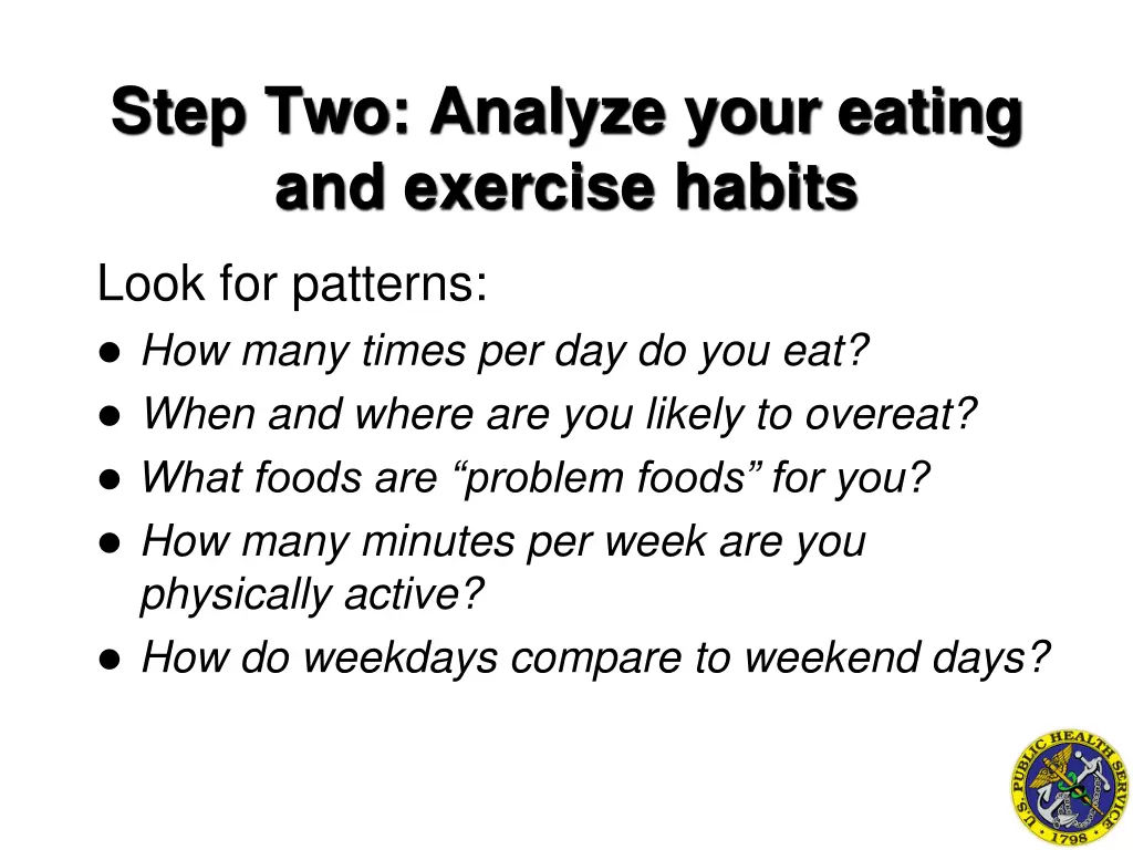 step two analyze your eating and exercise habits