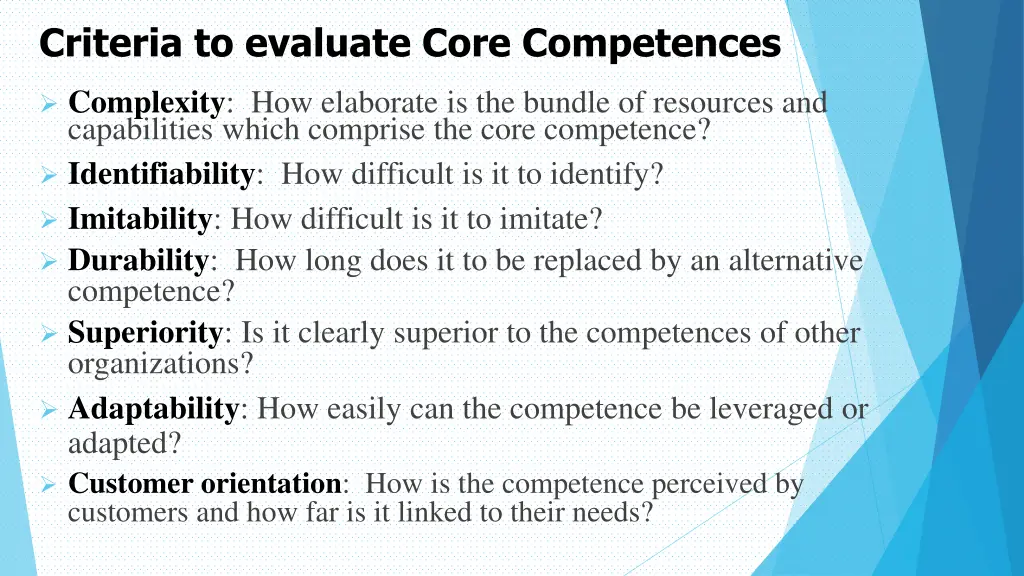 criteria to evaluate core competences